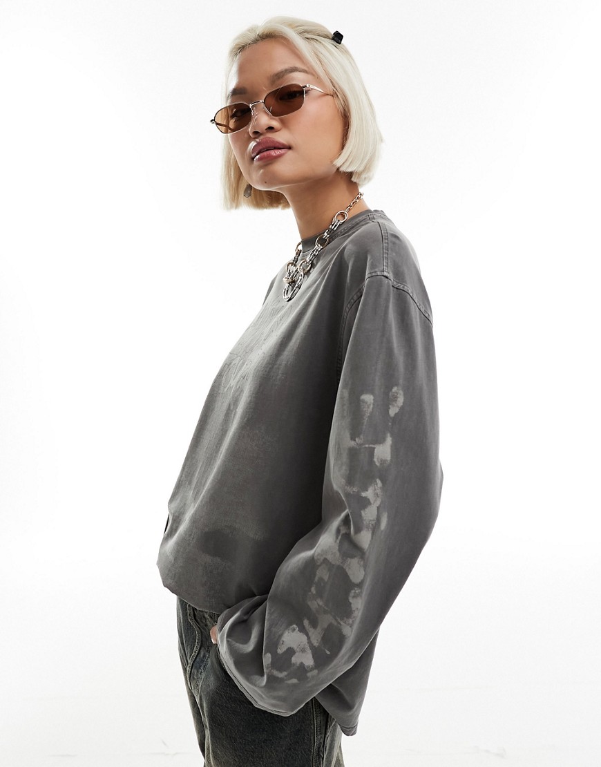 Weekday oversized long sleeve top with graphic print in washed black
