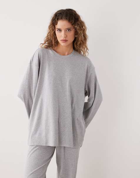 Weekday - Oversized loungetop met lange mouwen in gemêleerd grijs, deel van co-ord set - view 1