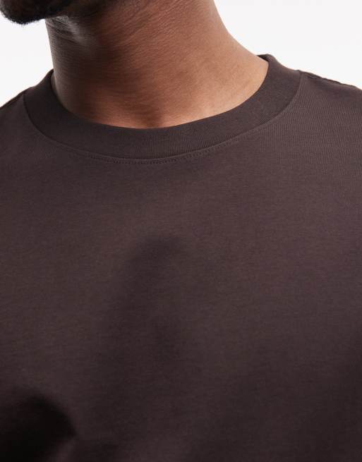 Weekday - Oversized og klassisk mørkebrun T-shirt i kraftig jersey med firkantet pasform, 3 af 5