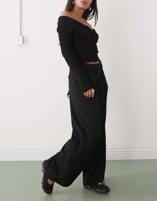 Weekday - Oversized og plisserede sorte bukser med brede ben, 2 af 5