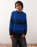 [Weekday] Weekday oversized open knit jumper in blue stripe XS Blue stripe