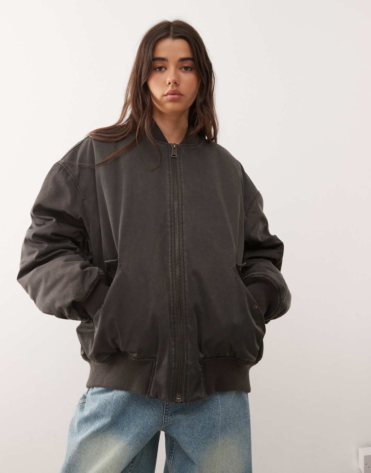 Weekday oversized padded bomber in washed dark grey