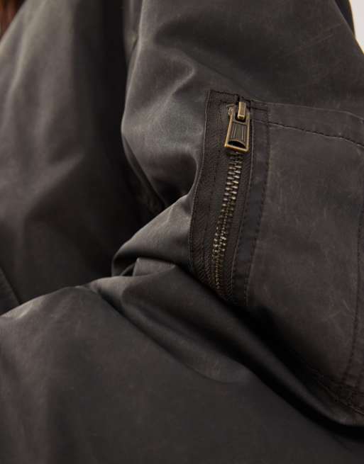 Weekday oversized padded bomber jacket in washed dark gray