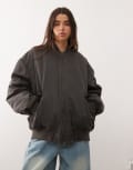 [Weekday] Weekday oversized padded bomber jacket in washed dark grey XS Dark grey washed