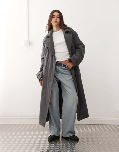 Weekday oversized padded trench coat in dark gray - view 1