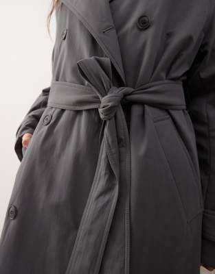 Weekday Oversized Padded Trench Coat In Gray