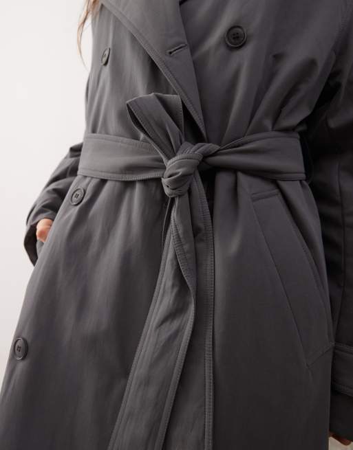 Weekday oversized padded trench coat in dark gray