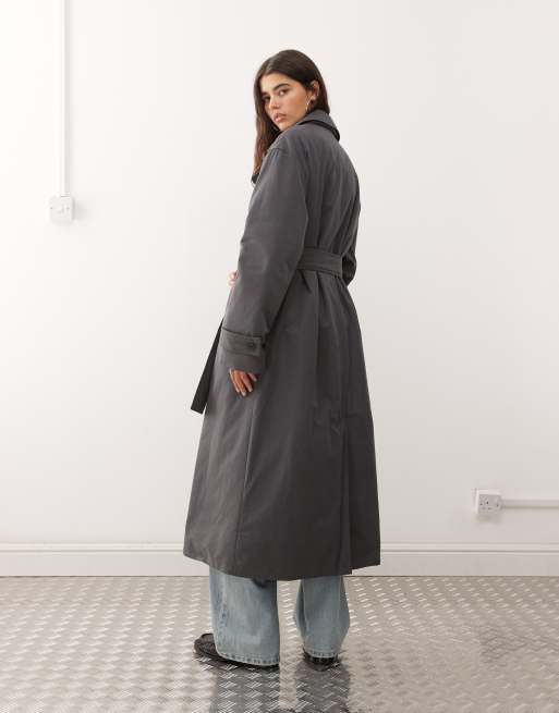 Weekday oversized padded trench coat in dark gray