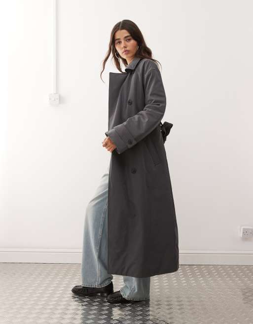 Weekday oversized padded trench coat in dark gray