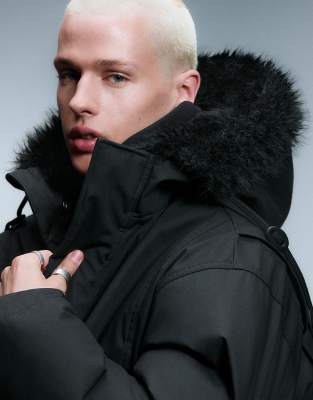 Weekday Oversized Parka With Faux Fur Hood In Black