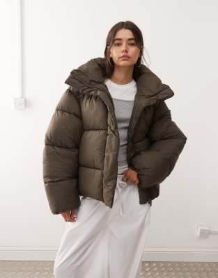 Weekday Oversized Puffer Coat In Brown
