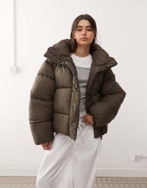 Weekday oversized puffer coat in dark brown