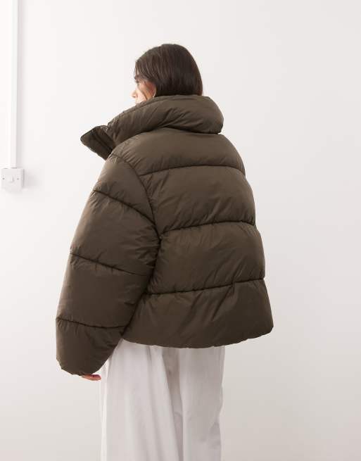 Weekday oversized puffer coat in dark brown
