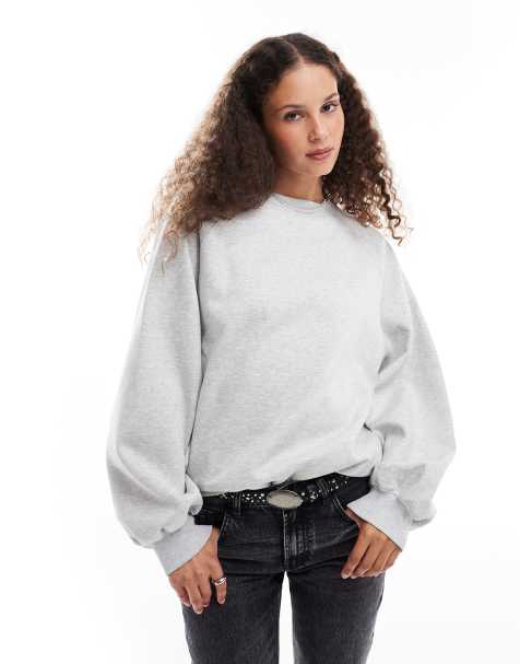 Weekday oversized raglan sweatshirt with volume sleeves in grey melange - view 1