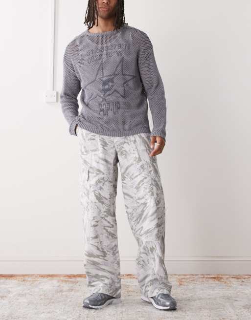 Weekday - Oversized råhvide cargobukser med grafisk print, 2 af 5