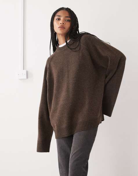 Weekday oversized relaxed fit jumper in dark brown melange - view 1