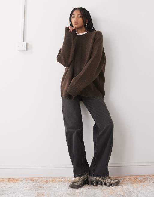 Weekday oversized relaxed fit jumper in dark brown melange | ASOS