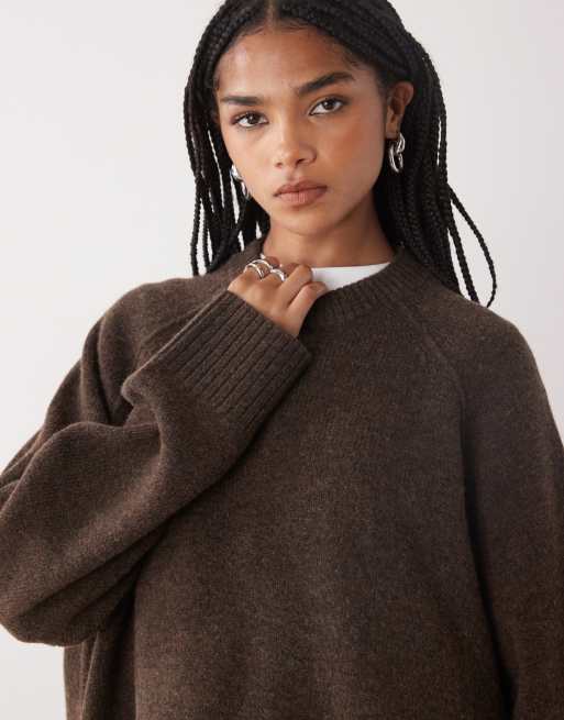 Weekday oversized relaxed fit jumper in dark brown melange | ASOS