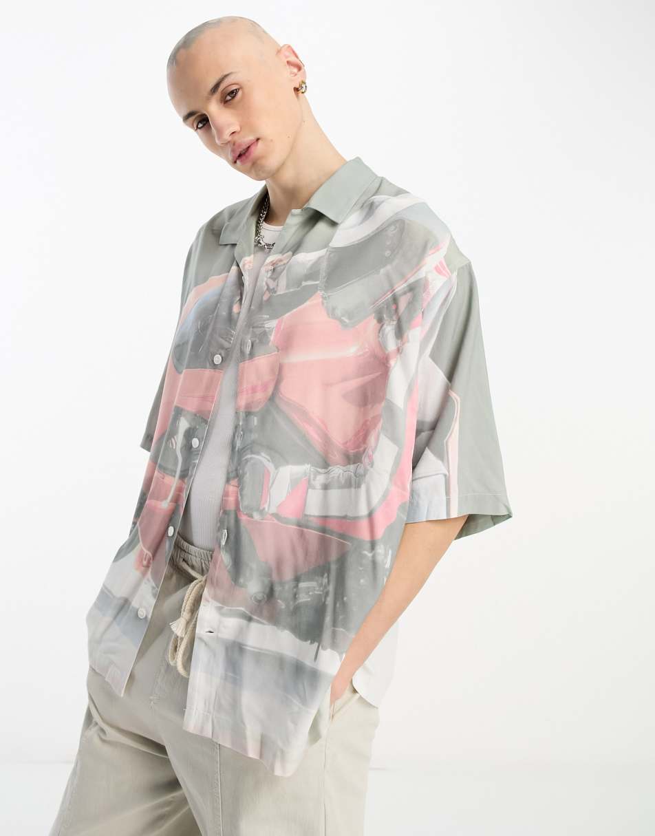 Weekday Oversized resort short sleeve shirt in motor print