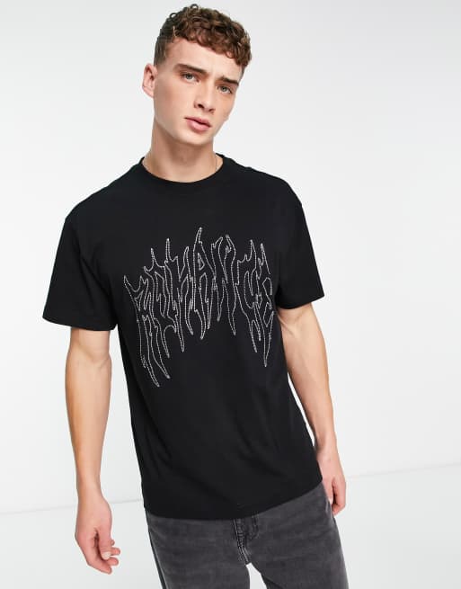 Weekday oversized romance graphic tee in black with rhinestones