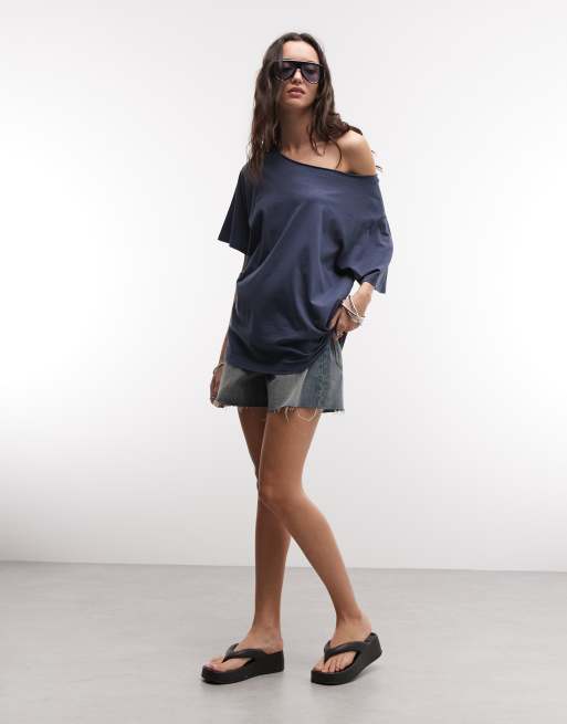 Weekday - Oversized ruimvallend T-shirt met verlaagde schouders in marineblauw, 3 van 4