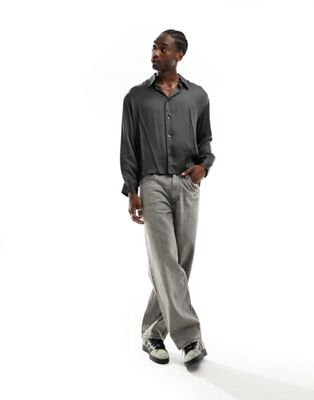 Weekday oversized shiny shirt in dark grey - ASOS Price Checker