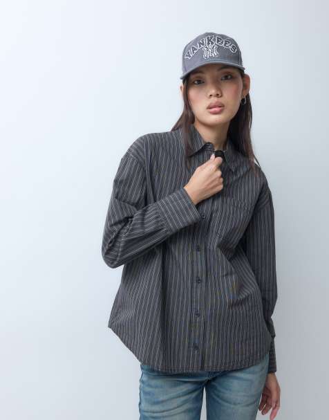 Weekday oversized shirt in grey stripe