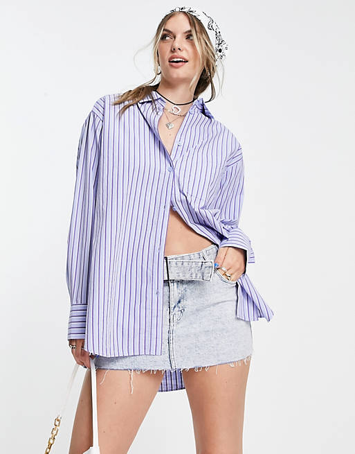 Weekday oversized shirt with pocket in blue stripe (part of a set)