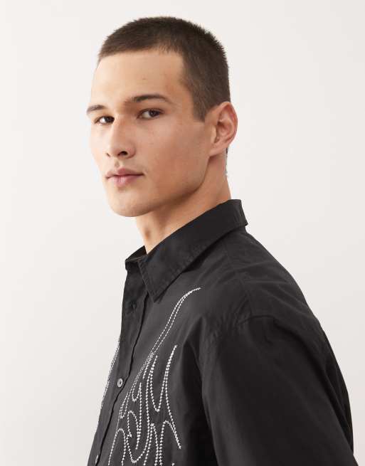 Weekday oversized shirt with silver embroidery in black (part of a set), 4 of 5