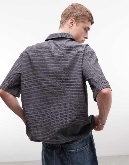 Weekday oversized short sleeve shirt in black and grey check, 4 of 5