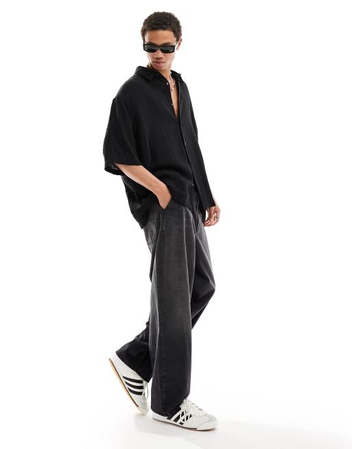 Weekday oversized short sleeve shirt in black, 2 of 4