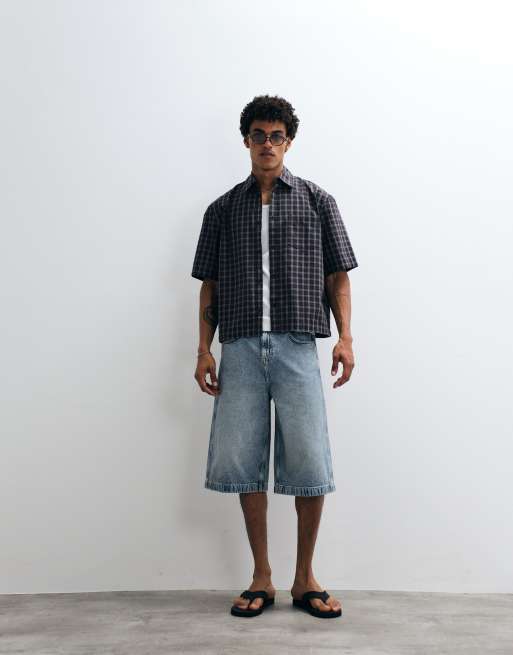 Weekday oversized short sleeve shirt in brown check, 2 of 5