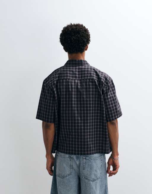 Weekday oversized short sleeve shirt in brown check, 5 of 5