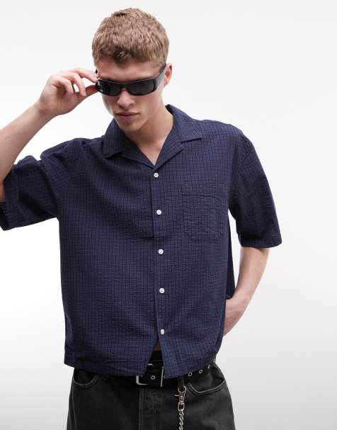 Weekday oversized short sleeve shirt in navy and blue check - view 1