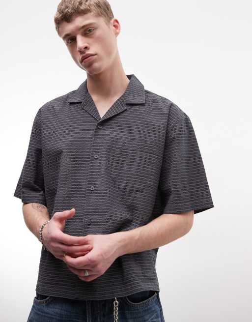 Weekday - Oversized skjorte med korte ærmer og sort/gråt tern