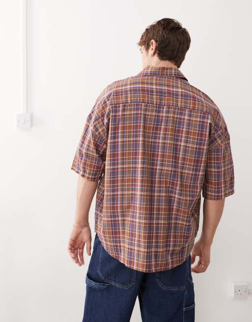 Weekday - Oversized skjorte med rødt/blåt tern, 3 af 4