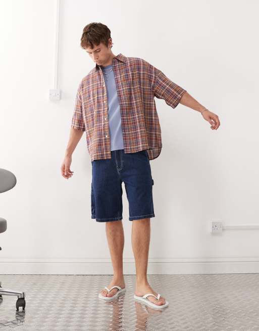 Weekday - Oversized skjorte med rødt/blåt tern, 4 af 4
