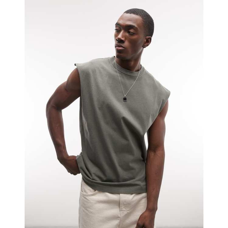 Weekday oversized sleeveless t-shirt in khaki | ASOS