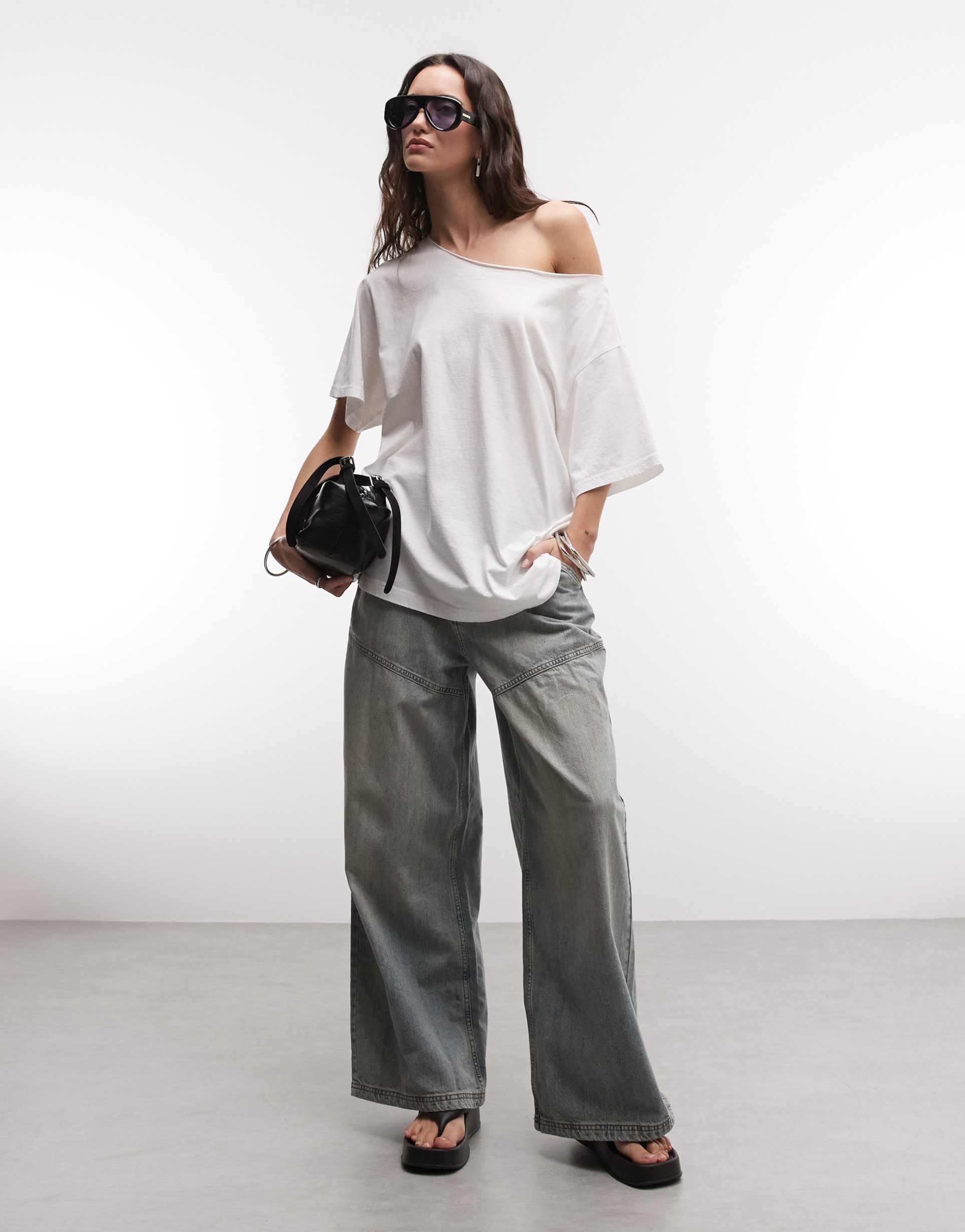 weekday oversized slouchy fit dropped shoulder t-shirt in off-white