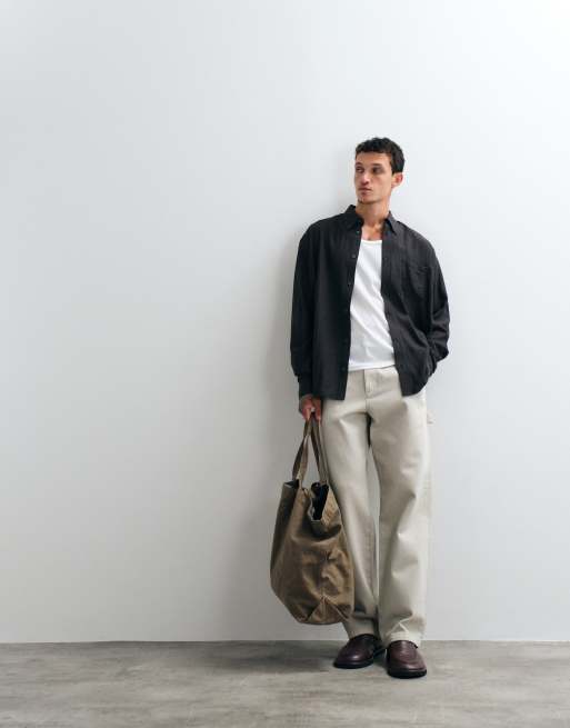 Weekday oversized slouchy fit shirt in dark grey stripe, 3 of 5
