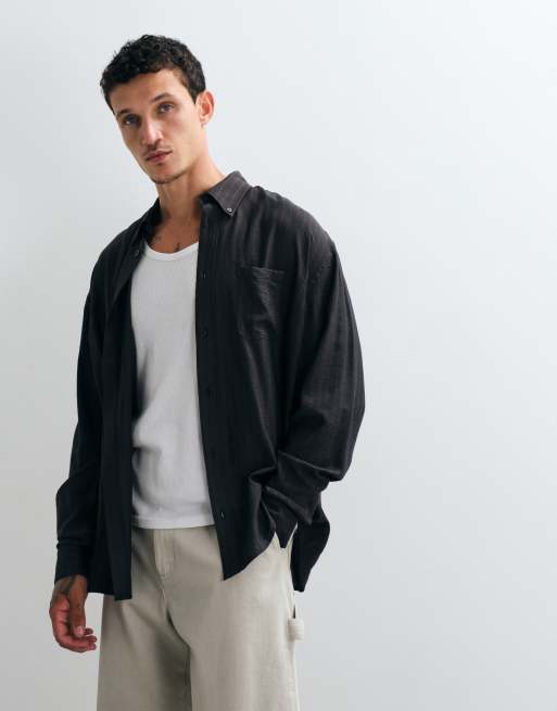 Weekday oversized slouchy fit shirt in dark grey stripe, 4 of 5