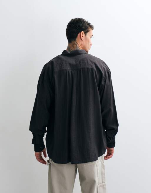 Weekday oversized slouchy fit shirt in dark grey stripe, 5 of 5