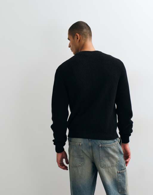 Weekday oversized striktrøje med ulvegrafik i sort, 4 af 5