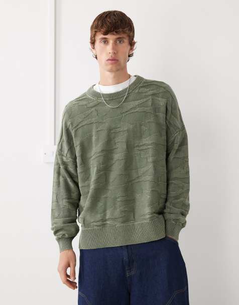 Weekday oversized sweater with 3D texture in khaki green - view 1