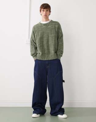 Weekday Oversized Sweater With 3d Texture In Green