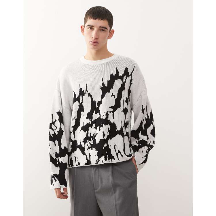 Weekday oversized sweater with graphic jacquard in white and black