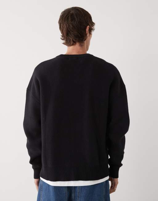 Weekday oversized sweater with red graphic jacquard in black, 4 of 5
