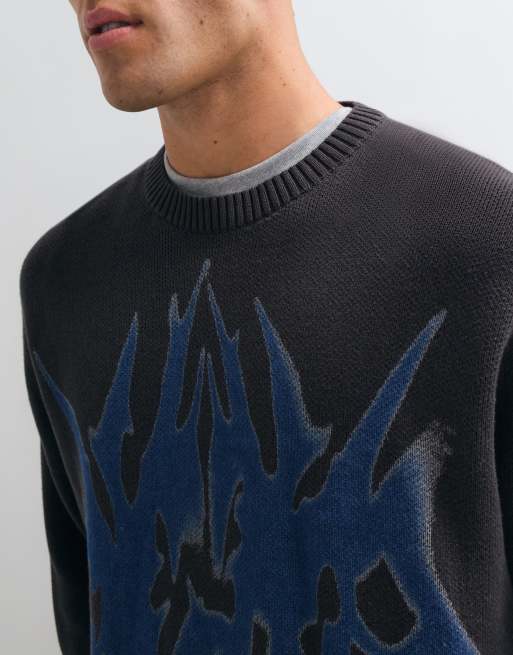 Weekday oversized sweater with spike graphic in dark brown, 3 of 5