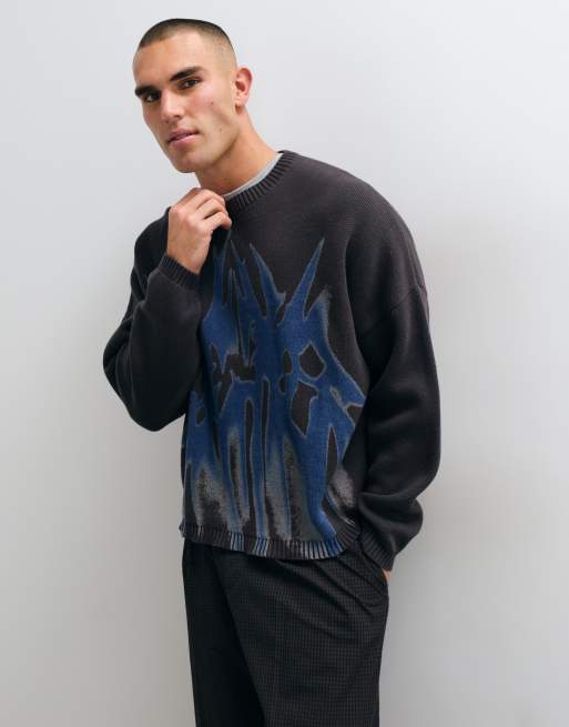 Weekday oversized sweater with spike graphic in dark brown, 5 of 5
