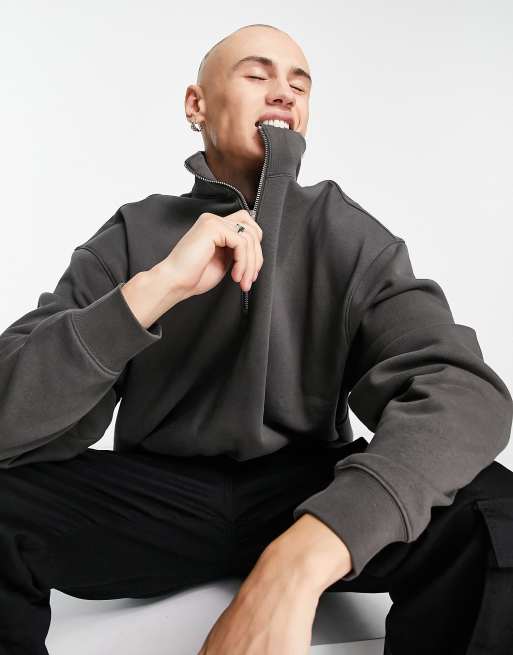 Weekday - Oversized sweatshirt met korte rits in grijs